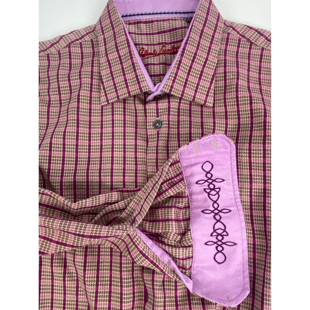 Robert Graham Plaid‎ Purple/Tan Long Sleeve Collared Dress Shirt-Size S/M